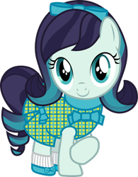 Size: 798x1024 | Tagged: safe, artist:cloudyglow, imported from ponybooru, coloratura, earth pony, pony, american girls, bow, clothes, cute, dress, female, filly, filly coloratura, foal, hair bow, rara, rarabetes, smiling, solo, unmoving plaid