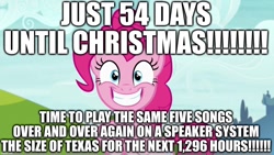 Size: 1280x720 | Tagged: safe, edit, edited screencap, imported from derpibooru, screencap, pinkie pie, caption, christmas, countdown, excited, holiday, image macro, smiling, solo, text