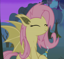 Size: 375x343 | Tagged: safe, artist:shelikof launch, imported from derpibooru, fluttershy, bat pony, animated, bat ponified, drink, drinking, eyes closed, female, flutterbat, gif, mare, micro, night, race swap, sitting, throat bulge, vore