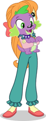 Size: 227x600 | Tagged: safe, artist:luckreza8, edit, editor:lonely fanboy48, editor:undeadponysoldier, imported from ponybooru, vector edit, megan williams, spike, spike the regular dog, dog, equestria girls, equestria girls series, rollercoaster of friendship, :3, bow, clothes, collar, cuddling, cute, cute little fangs, daaaaaaaaaaaw, dog tags, fangs, female, g1, hair bow, happy, holding a dog, hug, male, overalls, ponytail, shadow, shoes, simple background, smiling, spikabetes, spiked collar, spikelove, teeth, transparent background, vector