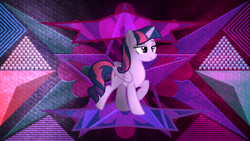 Size: 3840x2160 | Tagged: safe, artist:illumnious, artist:laszlvfx, edit, imported from derpibooru, twilight sparkle, alicorn, pony, alternate hairstyle, dreamworks face, female, high res, lidded eyes, mare, smiling, smirk, solo, standing on two hooves, twilight sparkle (alicorn), wallpaper, wallpaper edit