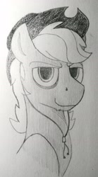 Size: 1474x2647 | Tagged: artist needed, source needed, safe, imported from ponybooru, oc, oc only, oc:calamity, pony, fallout equestria, male, monochrome, solo, traditional art