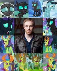 Size: 4096x5120 | Tagged: safe, edit, edited screencap, imported from derpibooru, screencap, crystal hoof, discord, ocellus, pharynx, princess celestia, princess luna, spike, thorax, changedling, changeling, human, celestial advice, the ending of the end, the times they are a changeling, to where and back again, absurd resolution, baby, birthday, clothes, collage, disguise, disguised changeling, hat, irl, irl human, jacket, king thorax, kyle rideout, leather jacket, newborn, offscreen character, photo, prince pharynx, royal guard, trixie's hat, voice actor