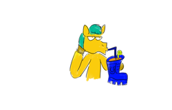 Size: 640x410 | Tagged: safe, artist:horsesplease, imported from derpibooru, hitch trailblazer, earth pony, pony, alcohol, boot, cocktail, doodle, drink, drinking, food, g5, lemon, my little pony: a new generation, sad, sad hitch, straw, surreal