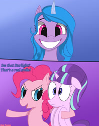 Size: 2330x2952 | Tagged: safe, artist:bestponies, imported from derpibooru, izzy moonbow, pinkie pie, starlight glimmer, earth pony, pony, unicorn, the cutie map, cute, female, g5, high res, my little pony: a new generation, s5 starlight, smiling