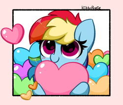 Size: 4553x3892 | Tagged: safe, artist:kittyrosie, imported from derpibooru, rainbow dash, pegasus, pony, absurd resolution, blushing, cute, dashabetes, female, heart, kittyrosie is trying to murder us, mare, simple background, smiling, solo, sweet dreams fuel, weapons-grade cute