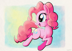 Size: 5787x4093 | Tagged: safe, artist:konanachi, imported from derpibooru, pinkie pie, earth pony, pony, absurd file size, absurd resolution, female, looking back, mare, open mouth, open smile, smiling, solo