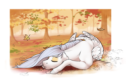 Size: 2000x1337 | Tagged: safe, artist:royvdhel-art, imported from derpibooru, oc, oc only, pegasus, pony, commission, female, leaves, lying down, outdoors, prone, sleeping, solo, tree, ych result