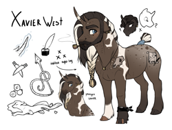 Size: 1235x939 | Tagged: safe, artist:royvdhel-art, imported from derpibooru, oc, oc only, pony, beard, bust, facial hair, male, pipe, reference sheet, smoking, stallion, story included