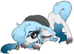 Size: 2476x1810 | Tagged: safe, artist:beamybutt, imported from derpibooru, oc, oc only, butterfly, earth pony, pony, beanie, ear fluff, earth pony oc, face down ass up, female, hat, mare, simple background, solo, transparent background