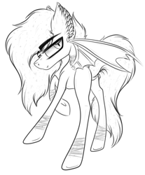 Size: 2321x2801 | Tagged: safe, artist:beamybutt, imported from derpibooru, oc, oc only, bat pony, pony, bat pony oc, bat wings, high res, lineart, male, monochrome, raised hoof, simple background, solo, stallion, transparent background, wings