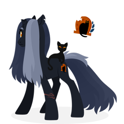 Size: 1920x1920 | Tagged: safe, artist:kabuvee, imported from derpibooru, oc, oc only, oc:beda, cat, pony, unicorn, black cat, broken horn, female, horn, mare, simple background, solo, transparent background