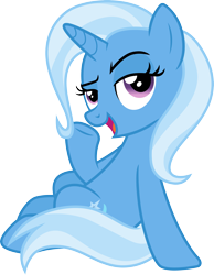 Size: 3000x3864 | Tagged: safe, artist:cloudy glow, imported from derpibooru, trixie, pony, unicorn, road to friendship, .ai available, female, high res, horn, lidded eyes, mare, open mouth, open smile, purple eyes, simple background, sitting, smiling, solo, tail, transparent background, two toned mane, two toned tail, vector