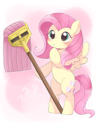 Size: 1867x2375 | Tagged: safe, artist:ginmaruxx, imported from derpibooru, fluttershy, pegasus, pony, bipedal, blushing, confused, cute, cutie mark, female, fluttermop, mare, meme, mop, shyabetes, solo, standing on two hooves