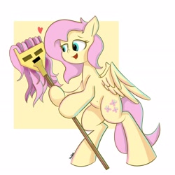 Size: 2882x2882 | Tagged: safe, artist:skylinepony_, imported from derpibooru, fluttershy, pegasus, pony, bipedal, cutie mark, female, fluttermop, high res, mare, meme, mop, simple background, solo