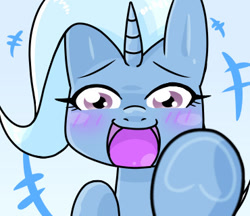 Size: 370x320 | Tagged: safe, alternate version, artist:batipin, imported from derpibooru, part of a set, trixie, pony, unicorn, blushing, cropped, female, laughing, open mouth, solo