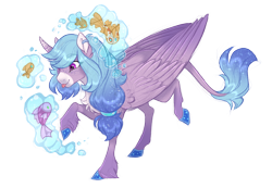 Size: 2600x1800 | Tagged: safe, artist:gigason, imported from derpibooru, oc, oc only, oc:marine, alicorn, fish, pony, alicorn oc, female, horn, magic, mare, not izzy moonbow, simple background, solo, television, transparent background, wings