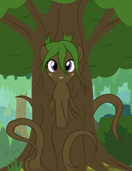 Size: 2202x2850 | Tagged: safe, artist:badumsquish, derpibooru exclusive, imported from derpibooru, oc, oc only, dryad, monster pony, original species, plant pony, tree pony, bush, female, forest, freckles, happy, high res, looking at you, mare, plant, smiling, solo, tentacles, tree