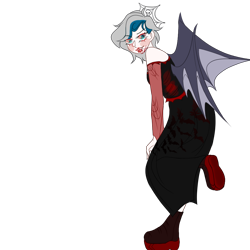 Size: 1024x1024 | Tagged: safe, artist:idkhesoff, derpibooru exclusive, imported from derpibooru, oc, oc only, oc:elizabat stormfeather, human, alternate hairstyle, blood, blushing, boots, clothes, costume, dress, female, halloween, halloween costume, holiday, humanized, humanized oc, lipstick, open mouth, shoes, simple background, solo, transparent background, vapire, winged humanization, wings