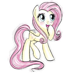 Size: 1000x1000 | Tagged: artist needed, safe, imported from twibooru, fluttershy, pegasus, app, female, image, official, official art, png, quidd, simple background, solo, sticker, surprised, transparent background, watercolor love