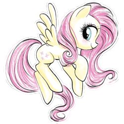 Size: 1000x1000 | Tagged: artist needed, safe, imported from twibooru, fluttershy, pegasus, app, female, flying, image, official, official art, png, quidd, simple background, solo, sticker, transparent background, watercolor love