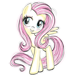 Size: 1000x1000 | Tagged: artist needed, safe, imported from twibooru, fluttershy, pegasus, app, female, image, official, official art, png, quidd, simple background, smiling, solo, sticker, transparent background, watercolor love