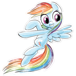 Size: 1000x1000 | Tagged: artist needed, safe, imported from twibooru, rainbow dash, pegasus, app, female, flying, image, official, official art, png, quidd, simple background, smiling, solo, sticker, transparent background, watercolor love