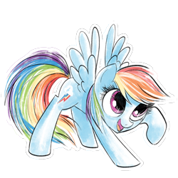 Size: 1000x1000 | Tagged: artist needed, safe, imported from twibooru, rainbow dash, pegasus, app, female, image, official, official art, png, quidd, raised hoof, simple background, solo, sticker, transparent background, watercolor love, wings