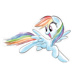 Size: 1000x1000 | Tagged: artist needed, safe, imported from twibooru, rainbow dash, pegasus, app, female, image, official, official art, png, quidd, running, simple background, solo, sticker, transparent background, watercolor love, wings