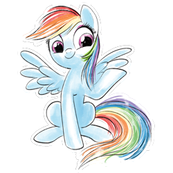 Size: 1000x1000 | Tagged: artist needed, safe, imported from twibooru, rainbow dash, pegasus, app, female, image, official, official art, png, quidd, simple background, solo, sticker, transparent background, watercolor love, waving, wings