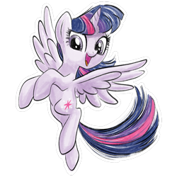 Size: 1000x1000 | Tagged: artist needed, safe, imported from twibooru, twilight sparkle, alicorn, app, female, flying, horn, image, official, official art, png, quidd, simple background, solo, sticker, transparent background, watercolor love, wings