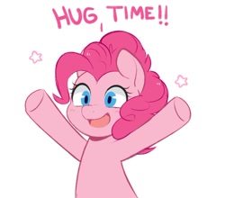 Size: 644x567 | Tagged: safe, artist:higgly-chan, imported from derpibooru, pinkie pie, earth pony, blushing, happy, hug, incoming hug, solo, stars, surprise hug, text