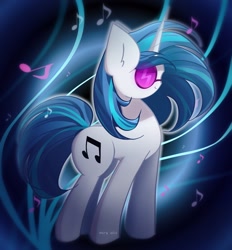 Size: 1900x2050 | Tagged: safe, artist:miryelis, imported from derpibooru, dj pon-3, vinyl scratch, pony, unicorn, background pony, female, full body, glasses, music notes, neon, smiling, solo