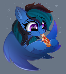 Size: 1608x1793 | Tagged: safe, artist:janelearts, imported from derpibooru, oc, oc only, pegasus, pony, female, food, gray background, pizza, simple background, solo