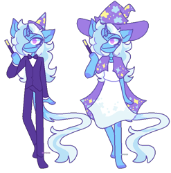 Size: 651x658 | Tagged: safe, artist:deemoonie, imported from derpibooru, trixie, anthro, unicorn, clothes, dress, female, hair over one eye, magic wand, redesign, simple background, smiling, suit, transparent background