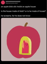 Size: 584x798 | Tagged: safe, artist:2merr, big macintosh, :), apple, blob ponies, dot eyes, drawn on phone, drawthread, food, male, requested art, simple background, smiley face, smiling, solo, text, twitter