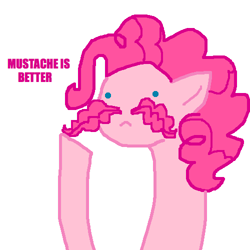 Size: 500x500 | Tagged: safe, artist:askpinkiepieandfriends, imported from derpibooru, pinkie pie, earth pony, pony, ask, bust, facial hair, female, mare, moustache, simple background, solo, tumblr, white background