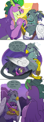 Size: 2200x6000 | Tagged: safe, artist:theartfox2468, imported from derpibooru, gabby, spike, oc, oc:glinton ash phoenix, dragon, dragriff, griffon, dialogue, egg, female, interspecies offspring, male, offspring, older, older spike, parent:gabby, parent:spike, parents:spabby, shipping, spabby, speech bubble, story included, straight, winged spike, wings