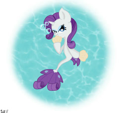 Size: 698x637 | Tagged: safe, artist:doct0rnop3, imported from derpibooru, rarity, seapony (g4), unicorn, blue eyes, blue mane, bubble, colored pupils, dorsal fin, fan, female, fish tail, flowing mane, flowing tail, lidded eyes, looking at you, ocean, seaponified, seapony rarity, signature, simple background, solo, species swap, tail, underwater, water, white background