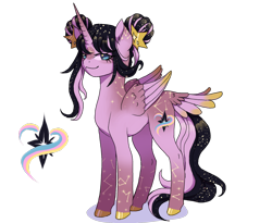 Size: 1754x1440 | Tagged: safe, artist:brot-art, imported from derpibooru, oc, oc only, alicorn, pony, alicorn oc, butt wings, constellation, female, folded wings, full body, hair bun, horn, magical lesbian spawn, mare, offspring, palindrome get, parent:princess cadance, parent:princess luna, shadow, simple background, smiling, solo, standing, tail, transparent background, wings
