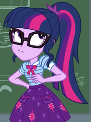 Size: 507x674 | Tagged: safe, imported from derpibooru, screencap, sci-twi, twilight sparkle, equestria girls, equestria girls series, holidays unwrapped, spoiler:eqg series (season 2), cropped, female, geode of telekinesis, magical geodes, solo, the cider louse fools