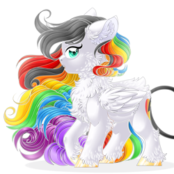 Size: 4251x4251 | Tagged: safe, artist:schokocream, imported from derpibooru, oc, oc only, oc:lightning bliss, alicorn, pony, alicorn oc, chest fluff, female, horn, mare, multicolored hair, rainbow hair, simple background, solo, unshorn fetlocks, white background, wings