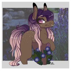 Size: 1963x1963 | Tagged: safe, artist:shinyantlers, imported from derpibooru, oc, oc only, earth pony, pony, earth pony oc, female, flower, mare, nose piercing, nose ring, piercing, raised hoof, simple background, solo, transparent background