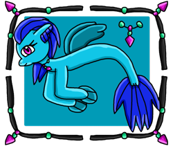 Size: 727x614 | Tagged: safe, artist:thelunachronicles, imported from derpibooru, oc, oc only, seapony (g4), blue background, blue mane, female, fin wings, fins, fish tail, flowing tail, jewelry, necklace, purple eyes, simple background, smiling, solo, swimming, tail, transparent background, underwater, wings