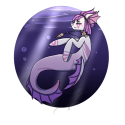 Size: 1024x1024 | Tagged: safe, artist:ponypuffy, imported from derpibooru, oc, oc only, hybrid, merpony, seapony (g4), bubble, crepuscular rays, eyes closed, female, fish tail, jewelry, necklace, ocean, purple mane, simple background, smiling, solo, sunlight, swimming, tail, transparent background, underwater, water