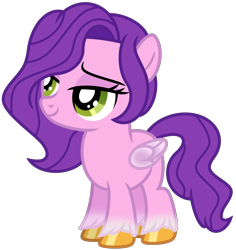 Size: 2815x2977 | Tagged: safe, artist:emeraldblast63, imported from derpibooru, pipp petals, pegasus, pony, female, filly, filly pipp petals, folded wings, full body, g4, g5, g5 to g4, green eyes, high res, lidded eyes, my little pony: a new generation, purple mane, purple tail, show accurate, simple background, small wings, smiling, solo, standing, tail, transparent background, unshorn fetlocks, wings, younger