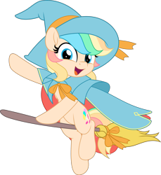Size: 4585x5000 | Tagged: safe, artist:jhayarr23, imported from derpibooru, oc, oc only, oc:candy sparkles, candy pony, food pony, original species, absurd resolution, broom, female, flying, flying broomstick, looking at you, mare, open mouth, open smile, simple background, smiling, smiling at you, solo, transparent background