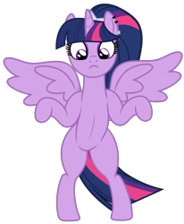 Size: 3992x4853 | Tagged: safe, alternate version, artist:severity-gray, imported from derpibooru, twilight sparkle, alicorn, pony, alternate hairstyle, ankha zone, bipedal, eyeshadow, female, makeup, mare, meme, parody, piercing, ponified meme, ponytail, simple background, solo, spread hooves, spread wings, standing, standing up, transparent background, twilight sparkle (alicorn), wide eyes, wings