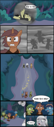 Size: 3701x8599 | Tagged: safe, artist:mr100dragon100, imported from derpibooru, oc, oc:thomas the wolfpony, bat pony, earth pony, pegasus, undead, unicorn, vampire, comic:a king's journey home, comic, dark forest au's dracula, dark forest au's phantom of the opera (erik), forest, mist, scared, vampire hunter