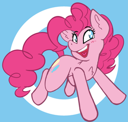 Size: 1661x1583 | Tagged: safe, artist:mc_arts, imported from derpibooru, pinkie pie, earth pony, pony, chest fluff, female, happy, heart tongue, open mouth, open smile, simple background, smiling, solo